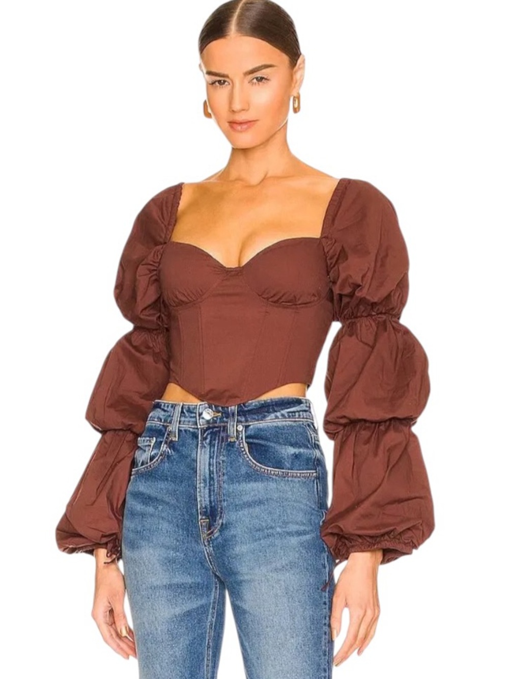 MAJORELLE Tawny Corset Top In Chocolate